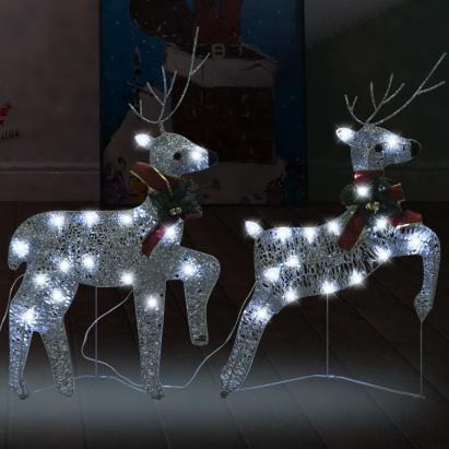 Reni de Crăciun, 2 buc., argintiu, 40 LED-uri GartenMobel Dekor