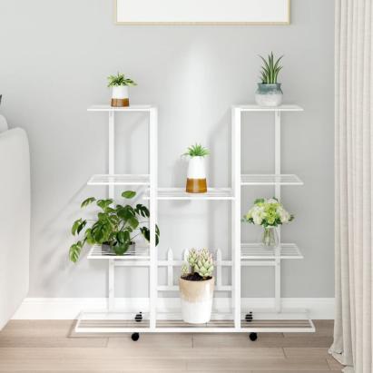 Suport pentru flori cu roți, 94,5x24,5x91,5 cm, alb, fier GartenMobel Dekor