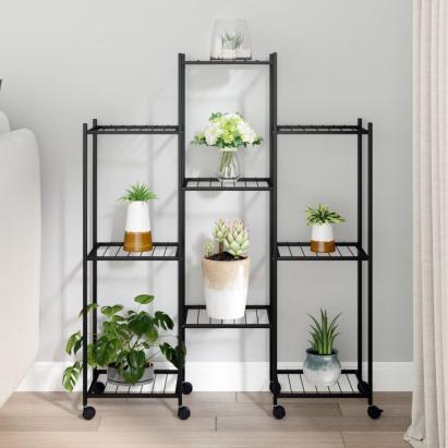 Suport pentru flori cu roți, 83x25x103,5 cm, negru, fier GartenMobel Dekor