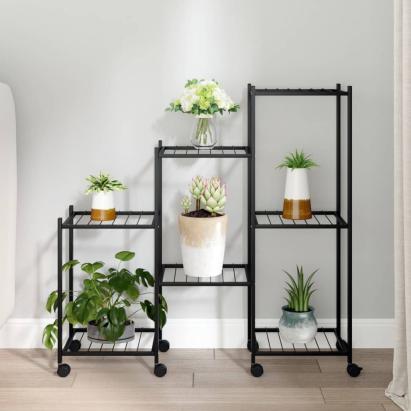 Suport pentru flori cu roți, 83x25x83,5 cm, negru, fier GartenMobel Dekor