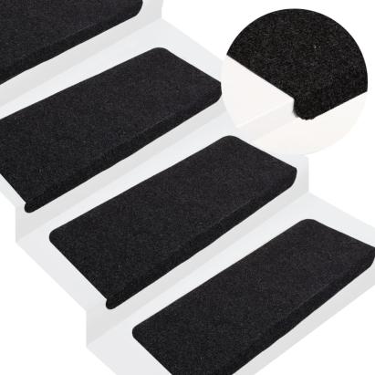 Covorașe scări autoadezive, 15 buc., negru, 65x24,5x3,5 cm GartenMobel Dekor
