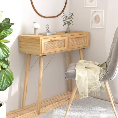 Masă consolă maro 80x30x75 cm lemn masiv pin și ratan natural GartenMobel Dekor