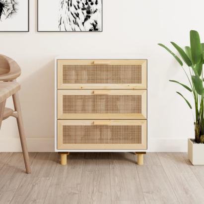 Servantă, alb, 60x30x70 cm, lemn masiv pin și ratan natural GartenMobel Dekor