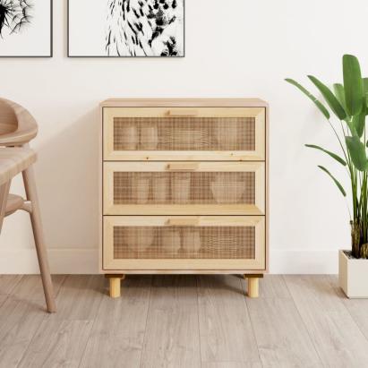 Servantă, maro, 60x30x70 cm, lemn masiv pin și ratan natural GartenMobel Dekor
