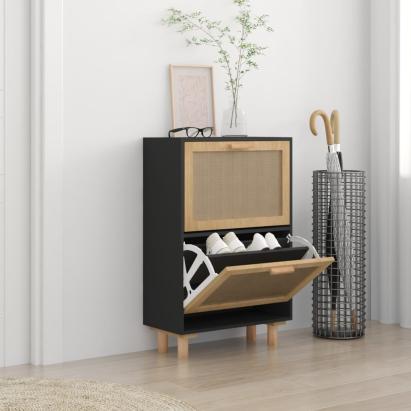 Pantofar, negru, 52x25x80 cm, lemn prelucrat și ratan natural GartenMobel Dekor