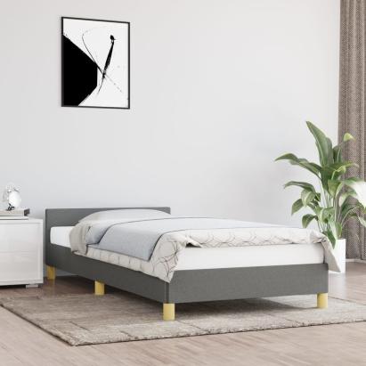 Cadru de pat cu tăblie, gri închis, 90x190 cm, textil GartenMobel Dekor