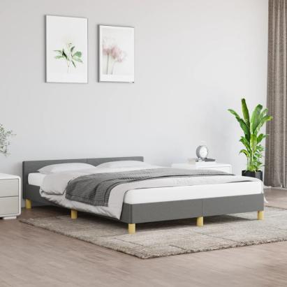 Cadru de pat cu tăblie, gri închis, 140x190 cm, textil GartenMobel Dekor