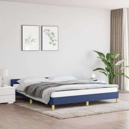 Cadru de pat cu tăblie, albastru, 160x200 cm, textil GartenMobel Dekor