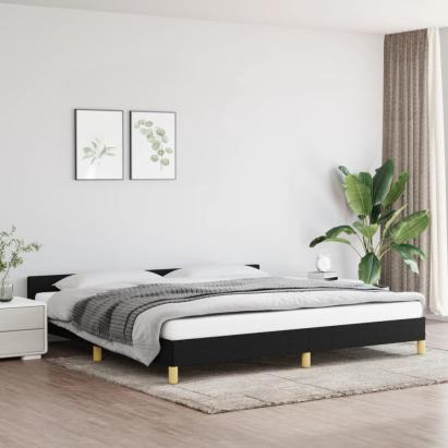 Cadru de pat cu tăblie, negru, 200x200 cm, textil GartenMobel Dekor