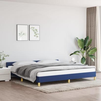 Cadru de pat cu tăblie, albastru, 200x200 cm, textil GartenMobel Dekor