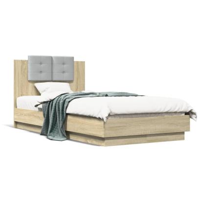 Cadru de pat cu tăblie și lumini LED, stejar sonoma, 75x190 cm GartenMobel Dekor