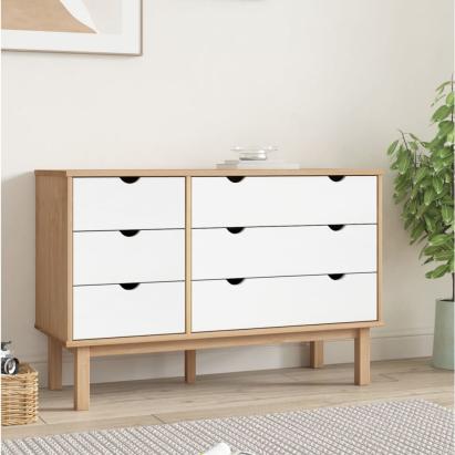 Dulap cu sertar OTTA maro/alb, 111x43x73,5 cm, lemn masiv pin GartenMobel Dekor