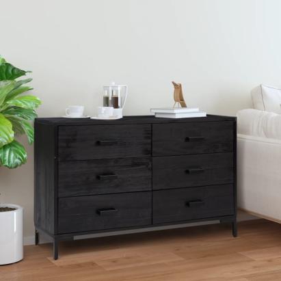 Servantă, negru, 110x35x70 cm, lemn masiv de pin reciclat GartenMobel Dekor