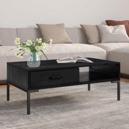 Măsuță de cafea, negru, 90x50x35 cm, lemn masiv de pin reciclat GartenMobel Dekor