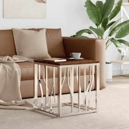 Măsuță de cafea din oțel inoxidabil și lemn masiv reciclat GartenMobel Dekor