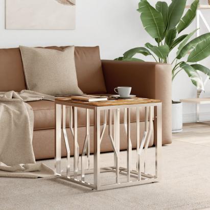 Măsuță de cafea din oțel inoxidabil și lemn masiv reciclat GartenMobel Dekor