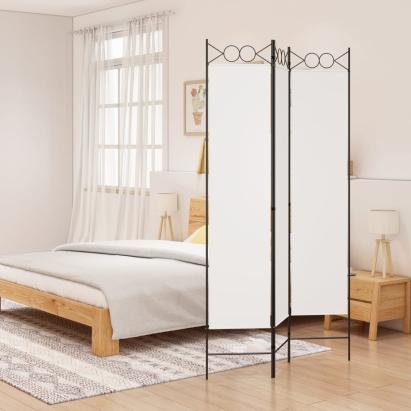 Paravan de cameră cu 3 panouri, alb, 120x200 cm, textil GartenMobel Dekor