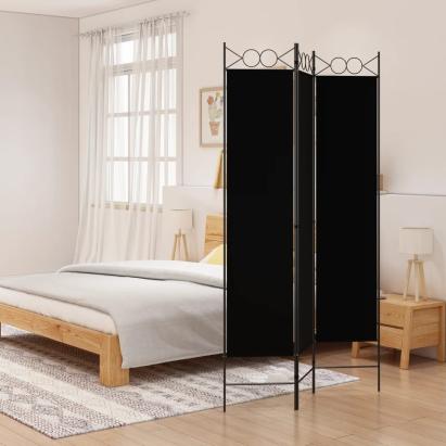 Paravan de cameră cu 3 panouri, negru, 120x200 cm, textil GartenMobel Dekor