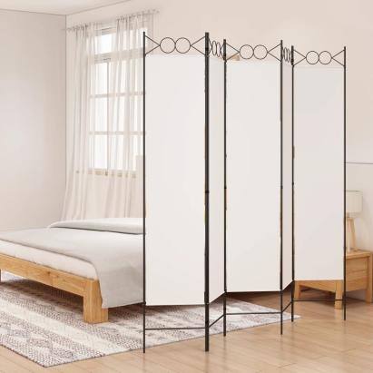 Paravan de cameră cu 5 panouri, alb, 200x200 cm, textil GartenMobel Dekor
