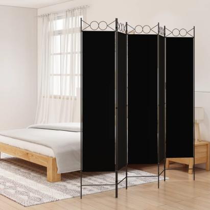 Paravan de cameră cu 5 panouri, negru, 200x200 cm, textil GartenMobel Dekor