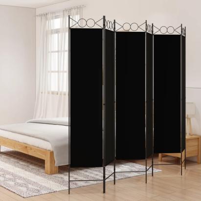 Paravan de cameră cu 6 panouri, negru, 240x200 cm, textil GartenMobel Dekor