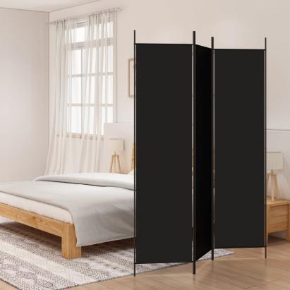 Paravan de cameră cu 3 panouri, negru, 150x200 cm, textil GartenMobel Dekor