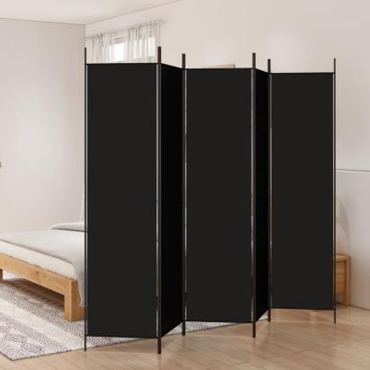 Paravan de cameră cu 5 panouri, negru, 250x200 cm, textil GartenMobel Dekor