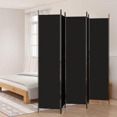 Paravan de cameră cu 5 panouri, negru, 250x220 cm, textil GartenMobel Dekor