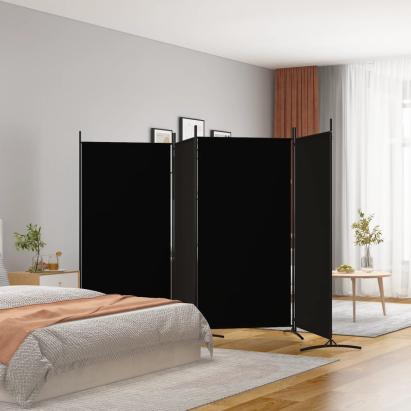Paravan de cameră cu 4 panouri, negru, 346x180 cm, textil GartenMobel Dekor