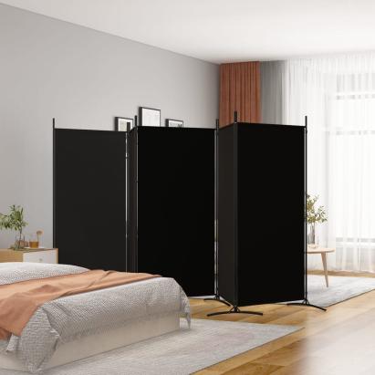 Paravan de cameră cu 5 panouri, negru, 433x180 cm, textil GartenMobel Dekor