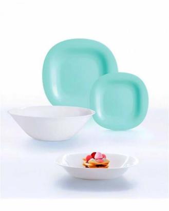 Set serviciu de masa Luminarc Carine, 19 piese, Turquoise&White Handy KitchenServ