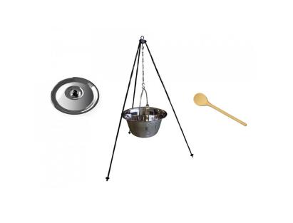 Set ceaun inox 15lit. tip gros cu suport 1,2m, lingura de lemn 40cm si capac Handy KitchenServ