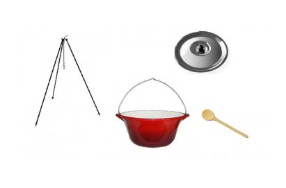 Set ceaun fonta emailata 15lit. cu suport 1,2m, lingura de lemn 40cm si capac Handy KitchenServ