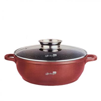 Cratita plata antiaderenta cu capac sticla 28cm burgundy Handy KitchenServ