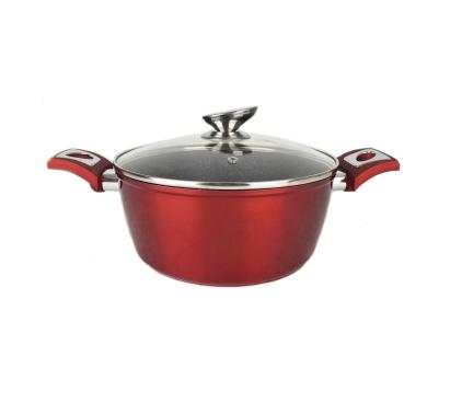 Cratita cu pereti grosi din aluminiu antiaderent cu inductie si capac de sticla 24cm 4.5L Red Line Handy KitchenServ