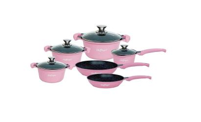 Set de vase Cheffinger 10 bucati cu strat antiaderent Pink Handy KitchenServ