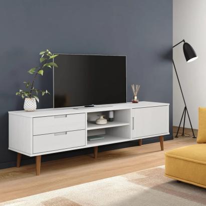 Dulap TV „MOLDE” alb, 158x40x49 cm, lemn masiv de pin GartenMobel Dekor