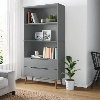 Bibliotecă „MOLDE” gri, 85x35x170,5 cm, lemn masiv de pin GartenMobel Dekor
