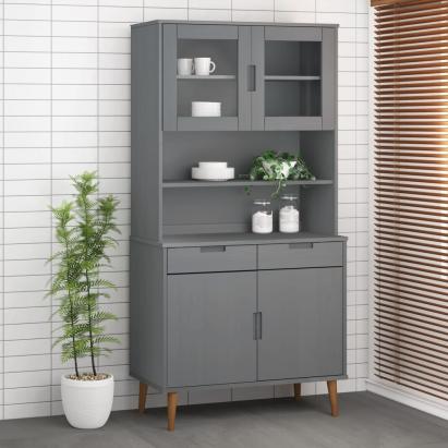 Rafturi superioare dulap înalt, gri, 90x35x100 cm, lemn de pin GartenMobel Dekor