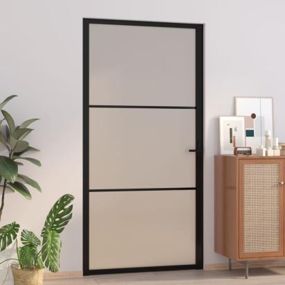 Ușă de interior, 102,5x201,5 cm, Negru, sticlă mată și aluminiu GartenMobel Dekor