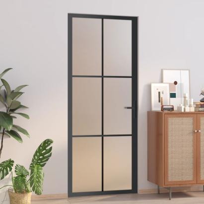 Ușă de interior, 83x201,5 cm, sticlă neagră mată și aluminiu GartenMobel Dekor