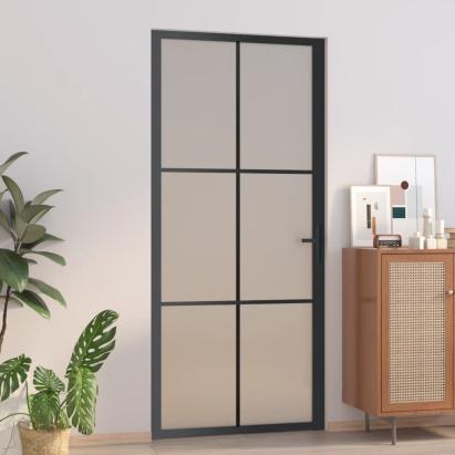 Ușă de interior, 93x201,5 cm, sticlă neagră mată și aluminiu GartenMobel Dekor