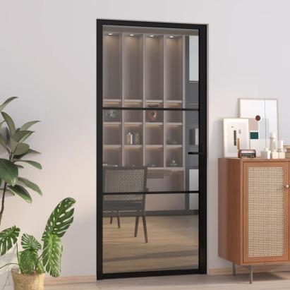 Ușă de interior, 93x201,5 cm, negru, sticlă ESG și aluminiu GartenMobel Dekor