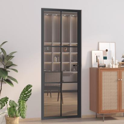 Ușă de interior, 76x201,5 cm, negru, sticlă ESG și aluminiu GartenMobel Dekor