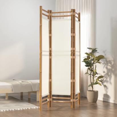 Separator de cameră pliabil cu 3 panouri 120 cm bambus și pânză GartenMobel Dekor