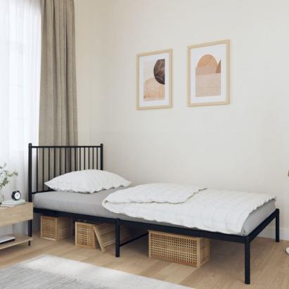 Cadru de pat din metal cu tăblie, negru, 107x203 cm GartenMobel Dekor