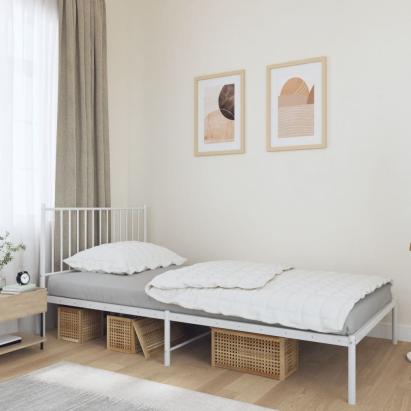 Cadru de pat din metal cu tăblie, alb, 107x203 cm GartenMobel Dekor