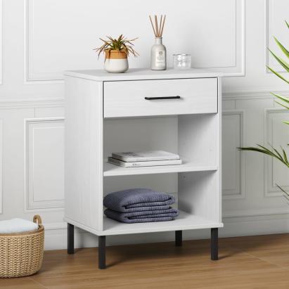 Dulap consolă cu picioare metalice „OSLO”, alb, lemn masiv pin GartenMobel Dekor