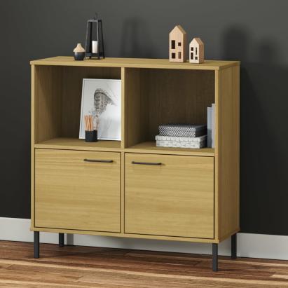 Bibliotecă cu picioare metalice OSLO, maro, 90x35x90,5 cm, lemn GartenMobel Dekor