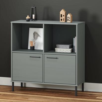 Bibliotecă cu picioare metalice OSLO, gri, 90x35x90,5 cm, lemn GartenMobel Dekor